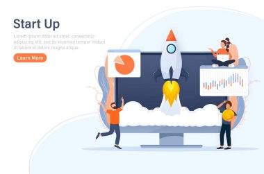 Startup new business project. Idea through planning and strategy, time management, realization. Vector illustration.