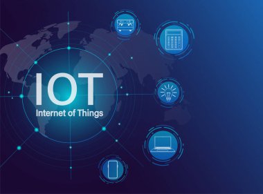 IOT. Internet of things, devices and connectivity concepts on a network. Spider web of network connections. Vector illustrations.