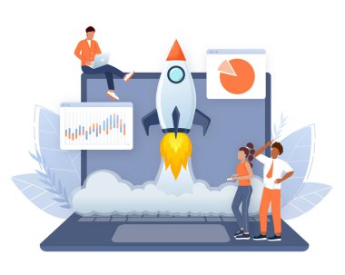 Startup new business project. Idea through planning and strategy, time management, realization. Vector illustration.