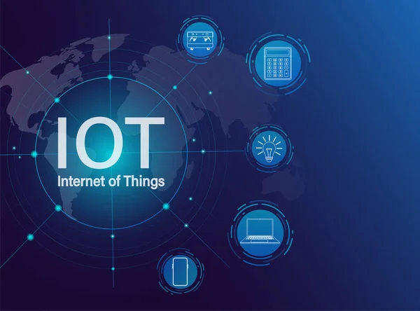 IOT. Internet of things, devices and connectivity concepts on a network. Spider web of network connections. Vector illustrations.