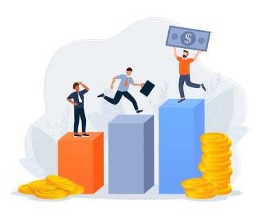 İş ekibi yürüyen başarı merdivenleri ya da basamaklar afişi, web sayfası. Sabit tasarım iş analizi ve planlama konsepti, artan kâr, iş büyümesi.