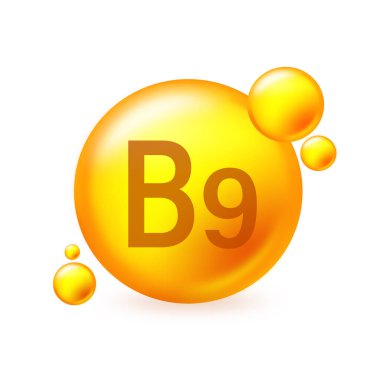 B9 vitamini parlak hap kapsülü ikonu. Beyaz izole edilmiş arkaplan üzerindeki hap kapsül vektör resimlemesi.