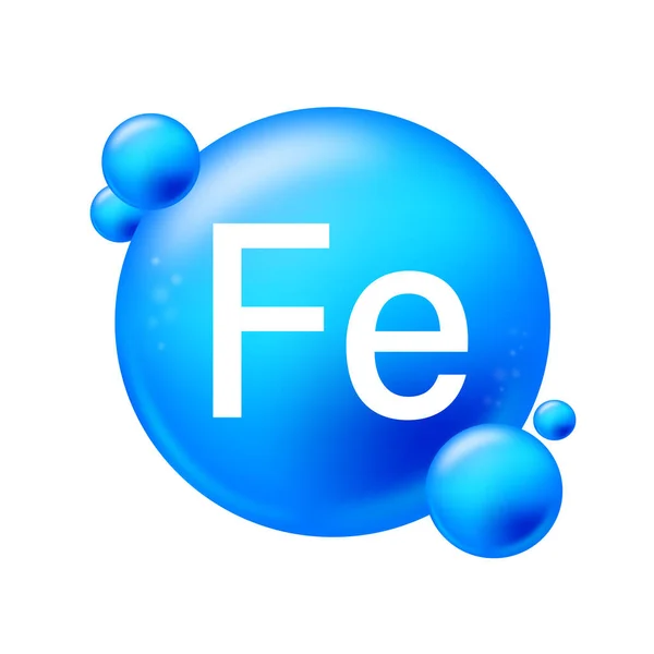 Ferrum Estructura Icono Elemento Químico Forma Redonda Círculo Azul Claro — Vector de stock
