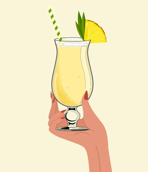 Cocktail Pina Colada Com Fatia Abacaxi Cocktail Com Álcool Desenhado Ilustração De Stock