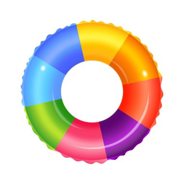 Beyaz arka planda izole edilmiş parlak renkli şişirilebilir halka yaz tatili ve yüzme havuzu eğlencesi için mükemmel.