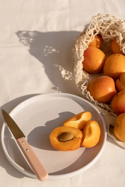 Peaches Table Summer Mood High Quality Photo Stock Fotografie