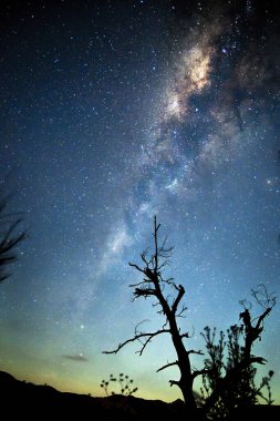 Bromo Dağı, Endonezya 'da gece atmosferi. Gökyüzünde bir samanyolu göründü.