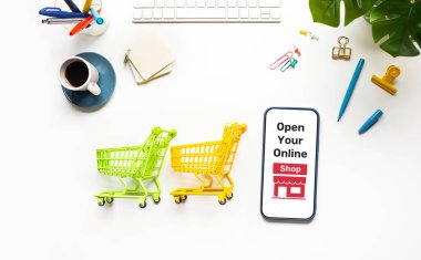 Business ecommerce or online shopping concepts with open your online shop or digital marketing. retail store clipart