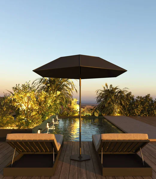 Luxury Modern Villa Exterior Design Beautiful Swimming Pool Green Palm — Photo