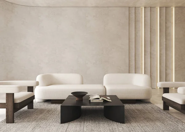 Interior Ruang Tamu Putih Dengan Sofa Dan Kursi Meja Kopi — Stok Foto