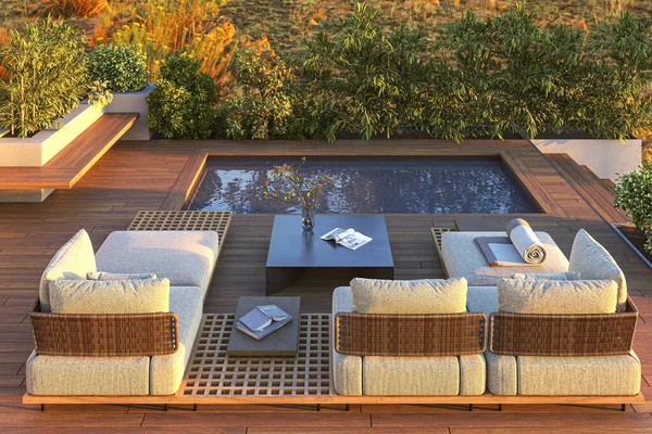 Design Modern Luxurious Pool Villa Resort Landscape View Large Modular — Stock Photo, Image