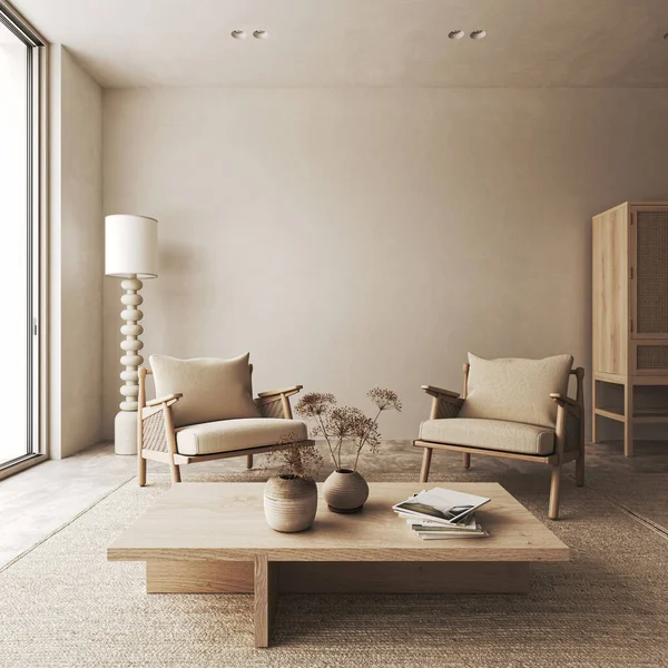 Concept Australien Minimaliste Design Intérieur Salon Avec Plancher Béton Brun — Photo