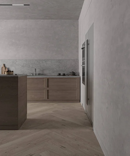 Japandi Modern Simple Scandinavian Style Kitchen Interior Design Decoration Gray — Stock Photo, Image