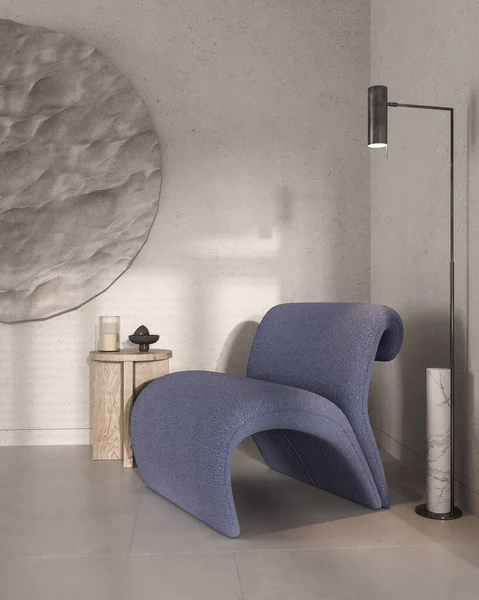 Sala Estar Luxuosa Com Parede Cinza Lâmpada Mobiliário Lounge Cadeiras — Fotografia de Stock