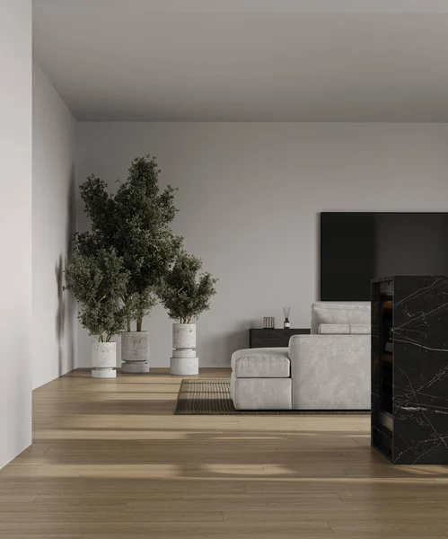 Modern Abu Abu Mewah Interior Livingroom Minimalis Dengan Sofa Modular — Stok Foto