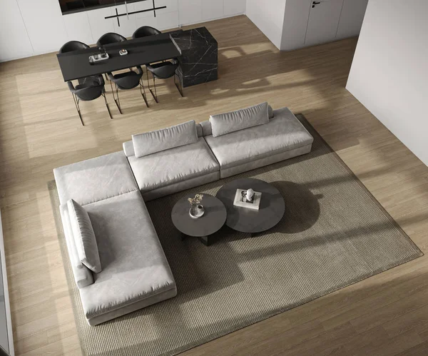 Modern Abu Abu Minimalis Interior Livingroom Dengan Sofa Modular Besar — Stok Foto