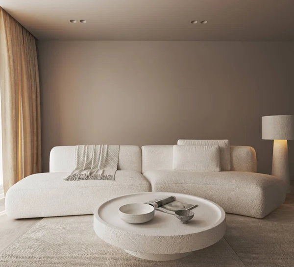 Kreatif Modern Interior Gelap Minimalis Ruang Tamu Dengan Penerangan Hangat — Stok Foto