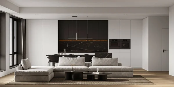 Modern Abu Abu Mewah Interior Livingroom Mewah Dengan Sofa Modular — Stok Foto