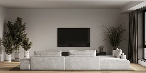 Modern Abu Abu Mewah Interior Livingroom Mewah Dengan Sofa Modular — Stok Foto