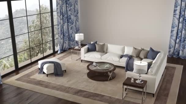 Hampton Gaya Interior Ringan Desain Livingroom Dengan Sofa Besar Top — Stok Video
