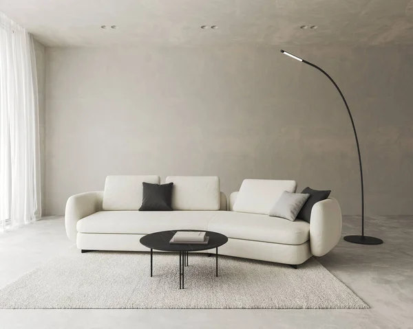 Konzeptionelles Interieur Wohnzimmer Mit Stuckwand Kreative Komposition Sofa Mit Lampe — Stockfoto