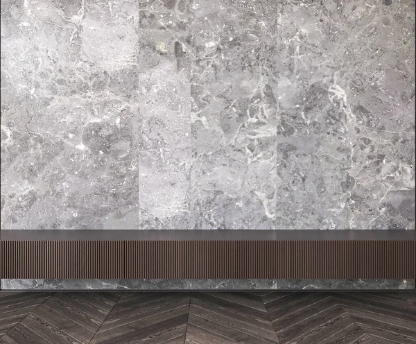 Japandi boho gri taş iç koridor koyu ahşap klozet arka planı. Mermerli, modern Avustralya oturma odası. 3D görüntüleme modeli. Yüksek kalite 3d illüstrasyon.