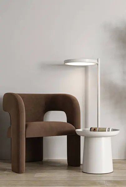 Modernes Weißes Wohnzimmer Mit Sesseln Tisch Und Lampenhintergrund Leichtes Modernes — Stockfoto