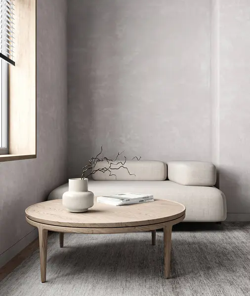 Modernes Graues Wohnzimmer Mit Sofa Der Nische Und Fensterhintergrund Leichtes — Stockfoto