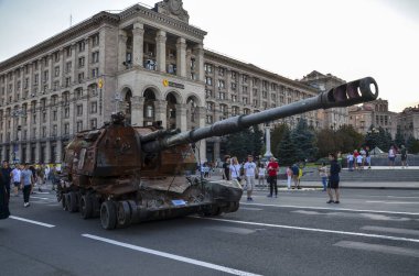 Trophy russian military equipment was exhibited at Khreschatyk street in central Kyiv. War in Ukraine 