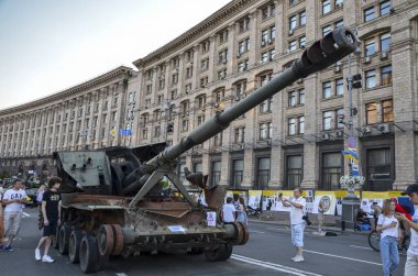 Trophy russian military equipment was exhibited at Khreschatyk street in central Kyiv. War in Ukraine 