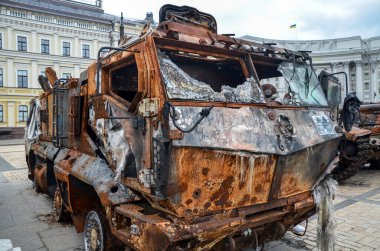 russian Kamaz 63968 Typhoon mine resistant ambush protected vehicle displayed at Mykhailivska Square in Kyiv 