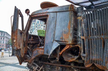 Pantsir-S1 kendinden güdümlü Rus işgalcilerinin Ukrayna 'daki savaş sırasında imha ettiği uçaksavar füze sistemi kabini.