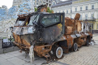 russian Kamaz 63968 Typhoon mine resistant ambush protected vehicle displayed at Mykhailivska Square in Kyiv 