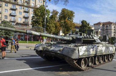 Burned and destroyed russian tank during the war in Ukraine