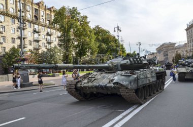 Defeat of the elite armored vehicle, russian tank displayed at the exhibition of destroyed russian military equipment in Kyiv, Ukraine