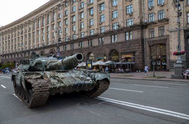 Defeat of the elite armored vehicle, russian tank displayed at the exhibition of destroyed russian military equipment in Kyiv, Ukraine