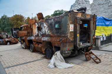 russian Kamaz 63968 Typhoon mine resistant ambush protected vehicle displayed at Mykhailivska Square in Kyiv