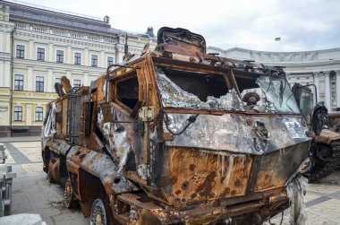 russian Kamaz 63968 Typhoon mine resistant ambush protected vehicle displayed at Mykhailivska Square in Kyiv 