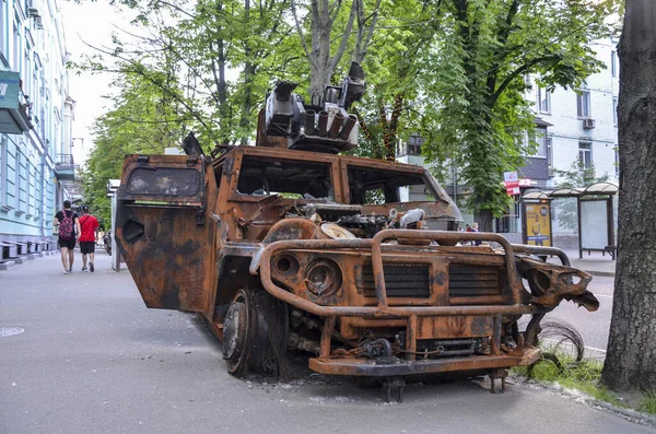 Сожжена Уничтожена Машина Пехоты Тигр Время Войны Украине — стоковое фото