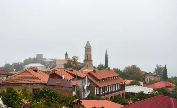 Malerischer Herbst Blick Auf Sighnaghi Altstadt Ziegeldächer Einem Nebligen Tag — Stockfoto