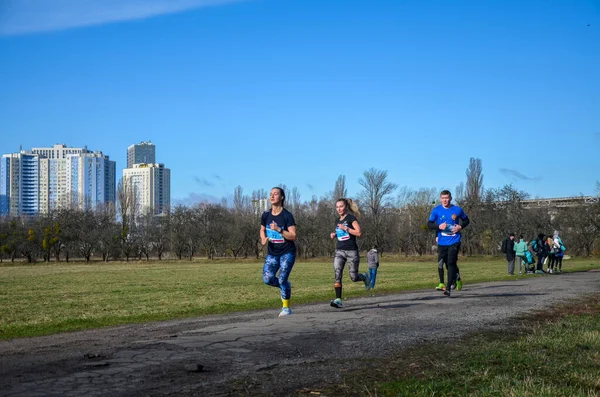 Hombre Mujer Deportistas Activos Corriendo Camino Asfalto Parque Verano Concepto — Foto de Stock