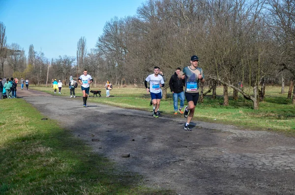 Aktív Emberek Csoportja Rohangál Városban Csapat Maratont Fut Egészséges Futó — Stock Fotó