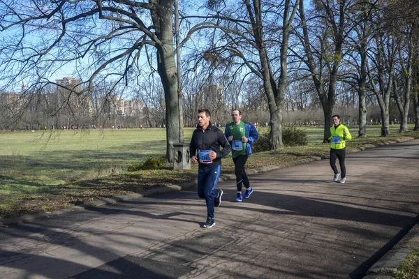 Groupe Coureurs Marathon Exécutant Une Compétition Course Dans Parc Ville Photo De Stock