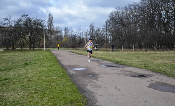 Healthy Sportive Man Running Outdoors City Park Asphalt Road Sunny — Stock Photo, Image