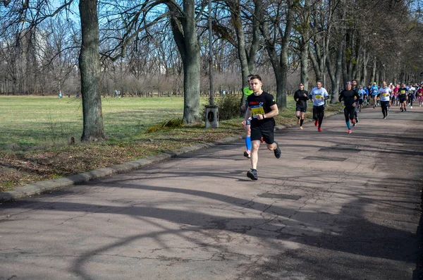 Molti Atleti Durante Maratona Corrono Città Fitness Stile Vita Sano — Foto Stock