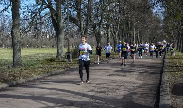 Nsanlar Asfalt Yolda Sokak Maratonunda Koşuyorlar Koşucular Koşu Spor Egzersiz — Stok fotoğraf