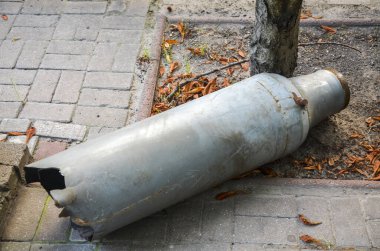 Rusya 'nın Ukrayna' ya saldırdığı sırada Rus ordusu tarafından atılan füzelerin kalıntıları.