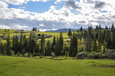 Etrafı tarlalarla çevrili yeşil bir vadi, dağları ve tepeleri saran sık ormanlar. Karpatlar, Ukrayna