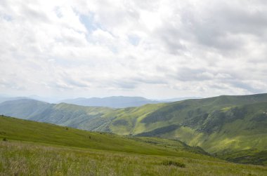 Yumuşak bulutlu, yuvarlanan çimenli dağların yer aldığı sakin bir manzara araziye gölge düşürüyor ve doğanın barışçıl güzelliğini gözler önüne seriyor. Karpatlar, Ukrayna