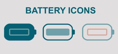 Batarya simgesi ayarlandı. Akıllı telefon kullanımı için gösterge tabelaları ve semboller. Düzenlenebilir web sitesi ve uygulaması için vektör ve illüstrasyon.